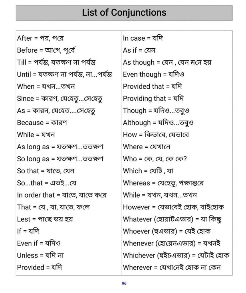 List f Conjunction in bangla